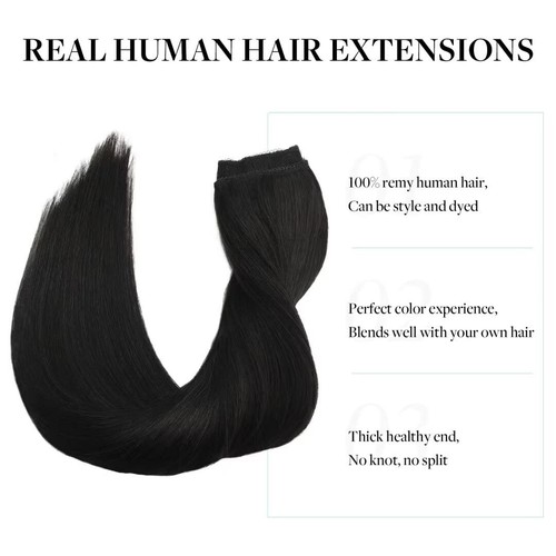 DOORES Wire Hair Extensions, 16 Inch 125g 100% Remy Human Hair Black - Picture 4 of 14