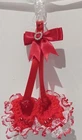 Pram charms**new**red girl booties Baby pram charms hand knitted Diamonti 