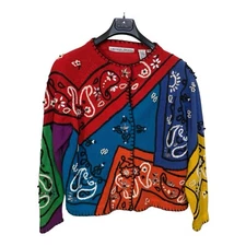 Vintage Michael Simon Cardigan Sweater Sz 2 M Bandana Cowgirl Western 1991 READ