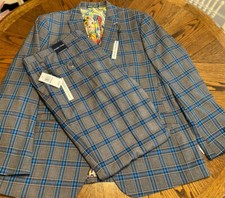 NWT Paisley Gray TUXEDO JACKET SUIT Men's 42 Slim Fit Black Green Blue Plaid