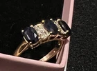 Vintage Sterling Silver Blue Sapphire & Diamond Ring 18k Gold-plated  size 7