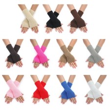 Adult Teen Knit Lengthen Wrist Gloves Half Finger Mitten Stretchy Cycling Gloves