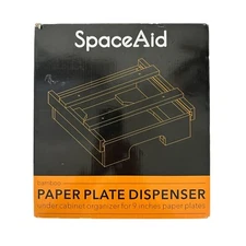 SpaceAid Bamboo Paper Plate Dispenser for 9-Inch Paper Plates Under Cabinet NEW