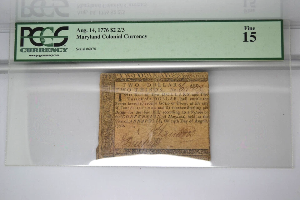Maryland Colonial: August 14, 1776 $2 2/3. PCGS Fine 15. - Image 3 of 4