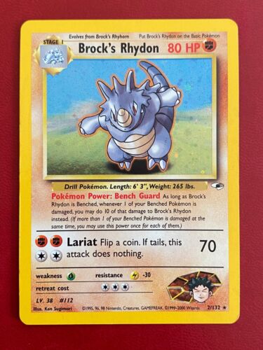 Brock's Rhydon 2/132 Holo Rare Gym Heroes Pokemon WOTC 2000 MP - Picture 1 of 5