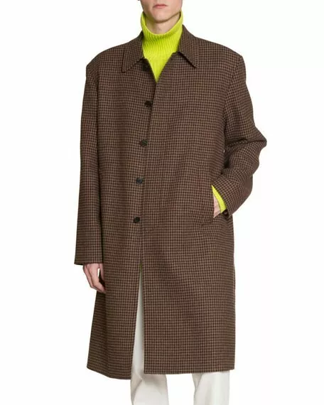 BALENCIAGA Houndstooth Wool Single Breasted Coat In Brown Size