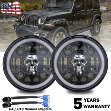 DOT 7" Inch LED Headlights Blue DRL Turn Signal Combo For 2003-2007 Jeep Liberty