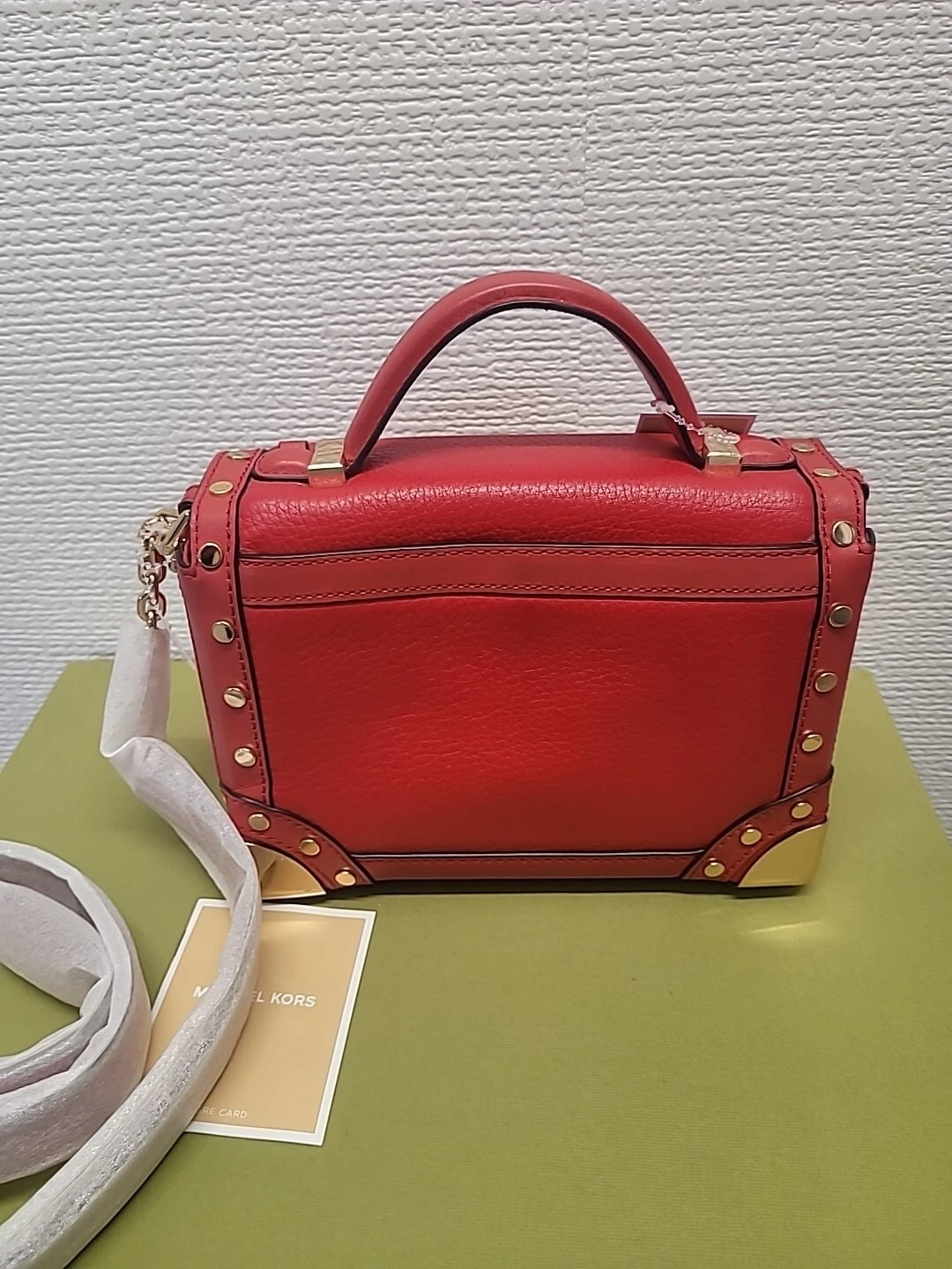 CUSTODIA BORSA BORSA TRENO MICHAEL KORS PELLE ROSSO BRILLANTE NUOVA CON ETICHETTE $398 difficile da trovare!