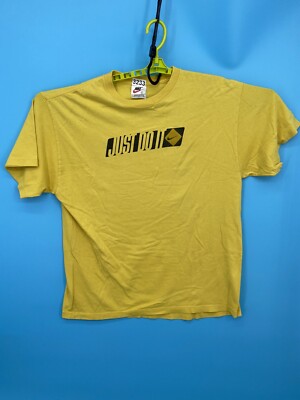 VTG Nike CShirt Mens Large Yellow Center Swoosh Made In USA Spellout Just DO It
