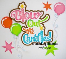 BLOW CANDLES BIRTHDAY girl title paper piecing Premade Scrapbook Page by Rhonda