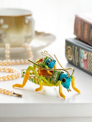 Keren Kopal Hand made Cricket Trinket box  Decorated with Austrian Crystals
