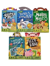 5 Hoyle Kids Playing Card Games Sharks Wild, Catch'n  Fish, Piggy Bank,Monkey,Me