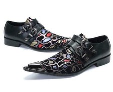 Printing Men Leather Dress Shoes Metal Pointy Toe Buckle Brogue Formal Fashion