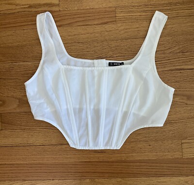 Shein Corset Crop Top Women’s 1XL (14) White Zipper Fish boning -Front,  Bustier