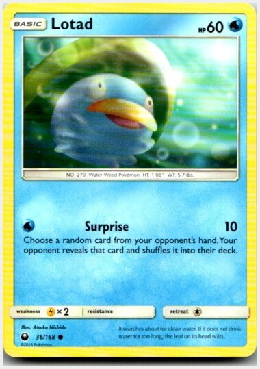 Lotad 36/168 Pokemon Card Sun & Moon Base Set 2018  HP60