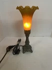 Vintage Tiffany Style Lamp With Orange Lily Shade