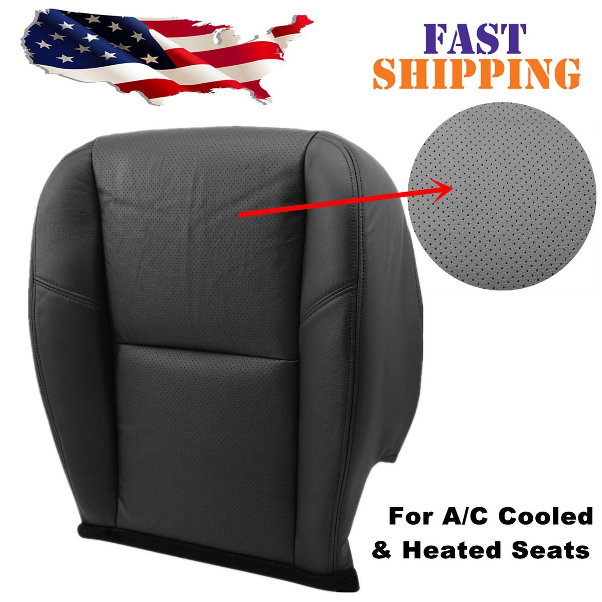 GRAY Driver Side Bottom Seat Cover - Leather, Perforated, Fits 2002-2008 Ford E-Series Vans