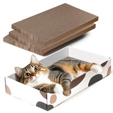 ComSaf Cat Scratcher Cardboard Indoor - 17"x10" Cat Refill Box with 3 Pcs Scr...