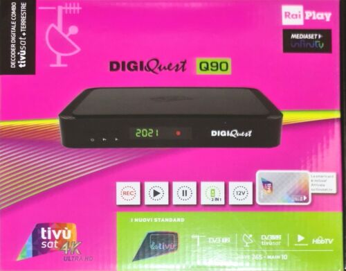 Digiquest Decoder + Card GIÀ ATTIVATA Tivùsat Q90 On demand 4K, DVB-T2, DVB-S2. - Afbeelding 1 van 1
