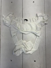 Shein White Cropped Tie Around Short Sleeve T Shirt Womens Size Large