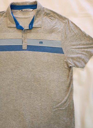 Travis Mathew Golf Polo Shirt XXL 2XL Gray Blue Stripes Modal Polyester SOFT! - Picture 3 of 9