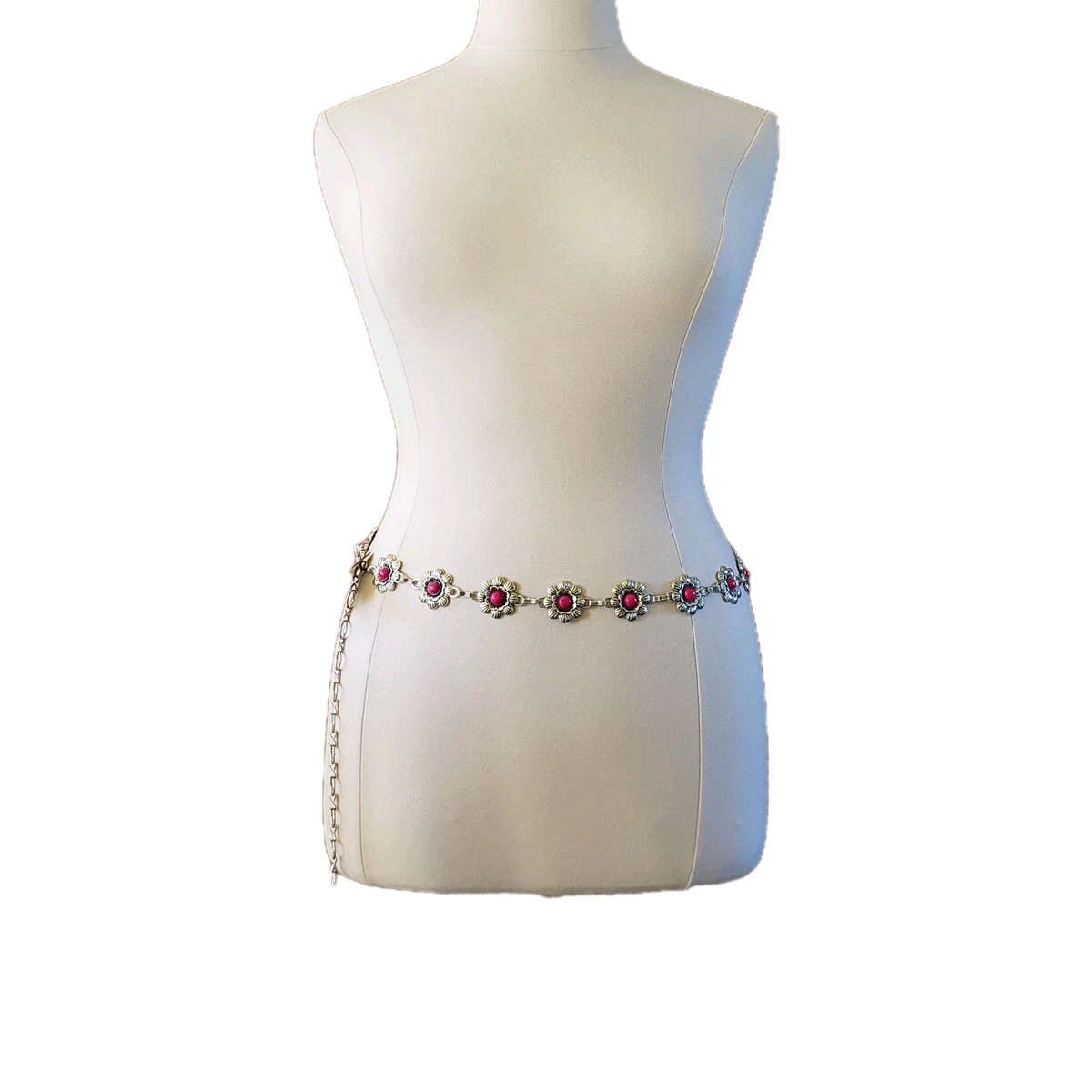 NEW BOHO RANCH women\'s rhinestone concho chain belt in pink RCB-1040 Rustic Couture Etched Oval Concho Link Chain Belt  main image 4