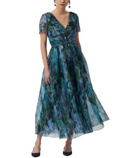 Carolina Herrera V-Neck Silk Dress Women's Blue 6