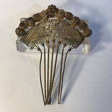 Vintage Spanish Comb Gilded Filigree Large Hair Comb W/ Openwork Balls Design