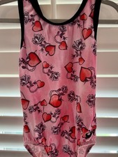 GK Elite GYMNASTICS dance LEOTARD child medium VELVET pink hearts roses FUN BACK