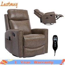 Genuine Leather Heat Massage Manual Recliner Chair with Rocker and Swivel