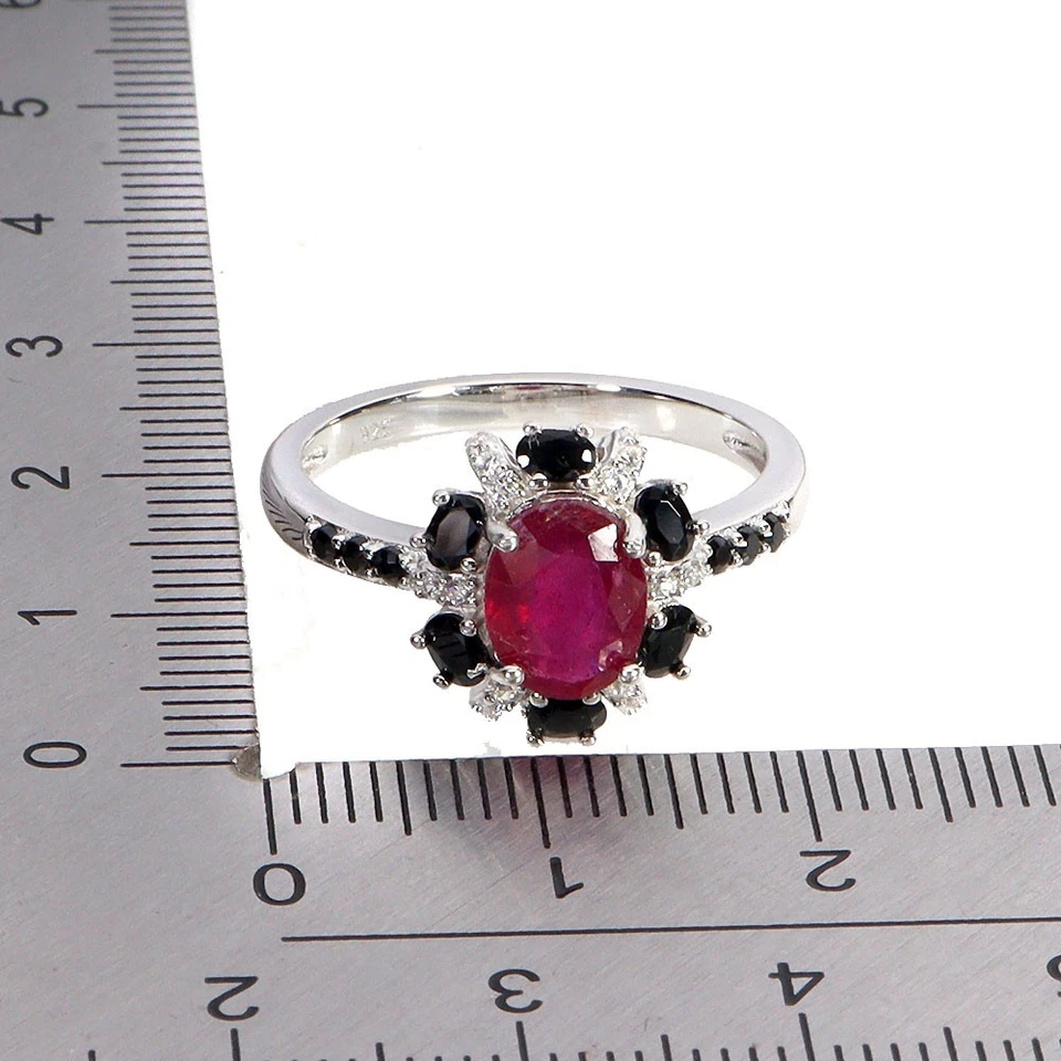 925 Anello Argento Sterling Ovale Rubino 8x6mm Spinello Gemma N USA Import Tasse - Immagine 3 di 4