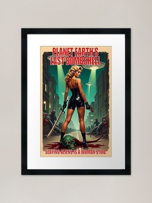 Earths Last Bombshell - Retro Sci F Framed Wall Art Poster Canvas Print Picture
