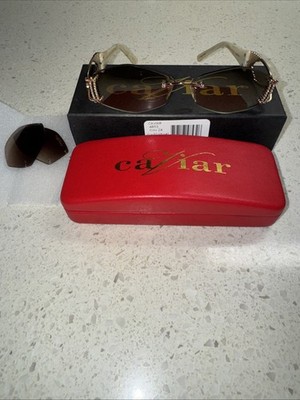 Caviar Lady s Sunglasses with Jewel Stones White Frame 100% UV NEW with Case