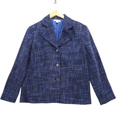 Coldwater Creek Blazer Womens 16 Blue Black Tweed Textured 3 Button Jacket