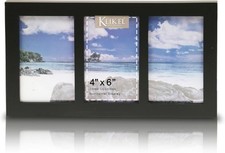 Photo Collage Frame - Black Wooden Wall Frame - 3 Openings - 4x6 Pictures