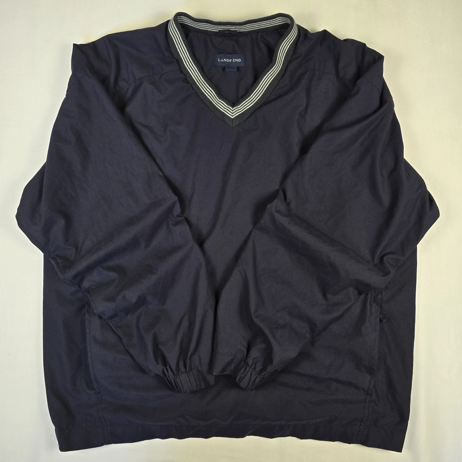 Lands End Work Wear Pullover Windbreaker Jacket Mesh Lined Blue Mens L