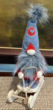 Gnome On Sled 15  Christmas Home Decor EUC