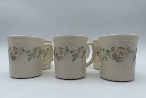 Set of 6 Arcopal Champetre Floral Swirl Milk Glass Mugs French Coffee Tea Cups
