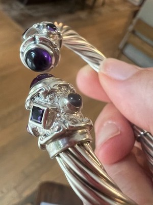 RARE David Yurman Studio Sterling Silver Amethyst Cable Cuff + Ring Set