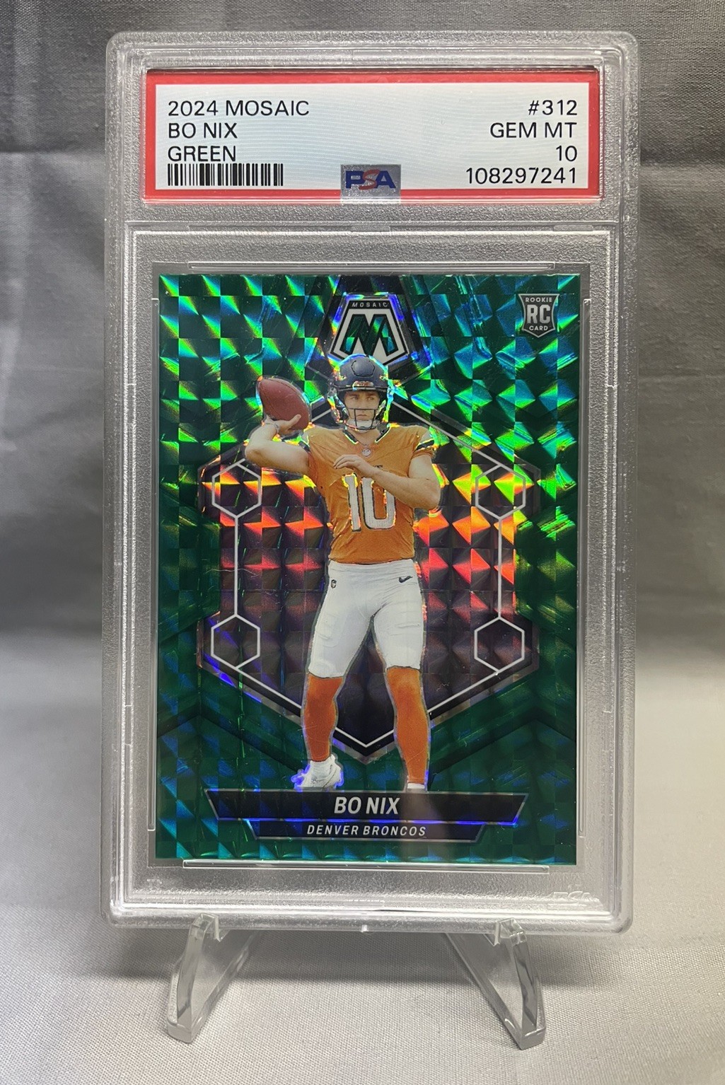 2024 Panini Mosaic #312 Bo Nix Green Prizm Rookie Card RC PSA 10 GEM MINT