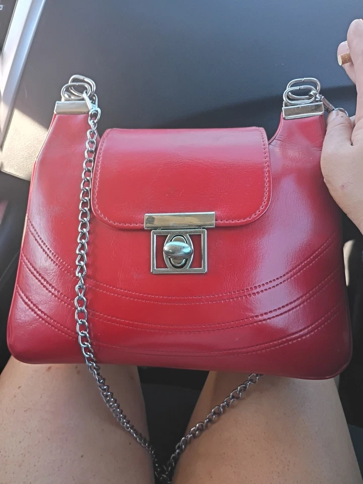 1940 Red Leather Vintage Purse Shoulder Bag - Image 2 of 4