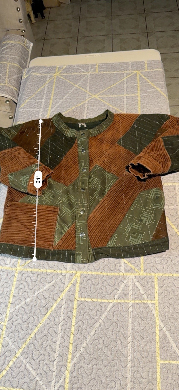 Corduroy Patchwork Button-Up Cardigan Sweater Bro… - image 3