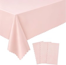 3 Pack Plastic Light Pink Tablecloths, 54 X 108Inch Disposable Spring Tablecloth