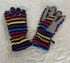 Girls LANDS END Striped FLEECE WINTER GLOVES Large 6 1/8-6 3/4
