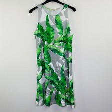 Promesa Women's Medium Tank Dress Green White Banana Leaf Print Shift Mini AK3