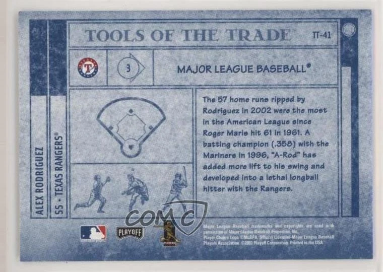 2003 Playoff Absolute Memorabilia Tools of the Trade Alex Rodriguez #TT-41 - Image 2 of 2