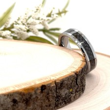 Black Carbon Fiber Inlay Ring For Christmas 6mm Silver Tungsten Engraved Band