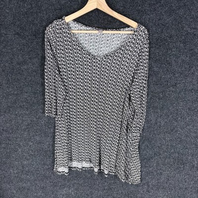 J. Jill T-Shirt Women PS Petite Black Geometric 3/4 Sleeve Round Neck Stretch 