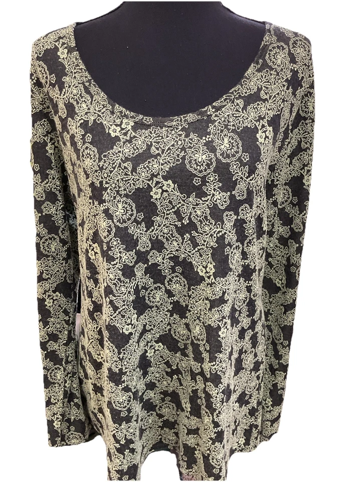 Lula Roe зеленый и черный длинным рукавом цветочный туника XL длиннее сзади - Изображение 2 из 4