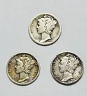 Three Coin Set 1934 P P D Mint Circ. As Pictured Mercury Dimes 90% Silver (SP136